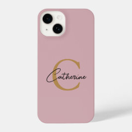 Funda Para iPhone 14 Elegante Monograma Minimalista de guion rosa y oro