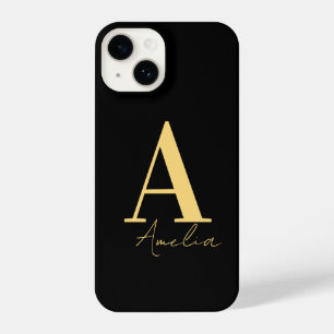 Funda Para iPhone 14 Elegante Monograma Moderno Oro Negro