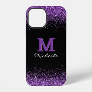 Funda Para iPhone 12 Elegante Monograma Purpurina Negra