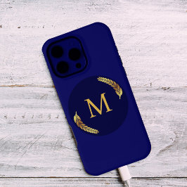 Funda Para iPhone 16 Pro Max Elegante Navy + Monograma Dorado Personalizado 