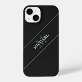 Funda Para iPhone 14 Elegante Nombre de Monograma Plata Negro Personali