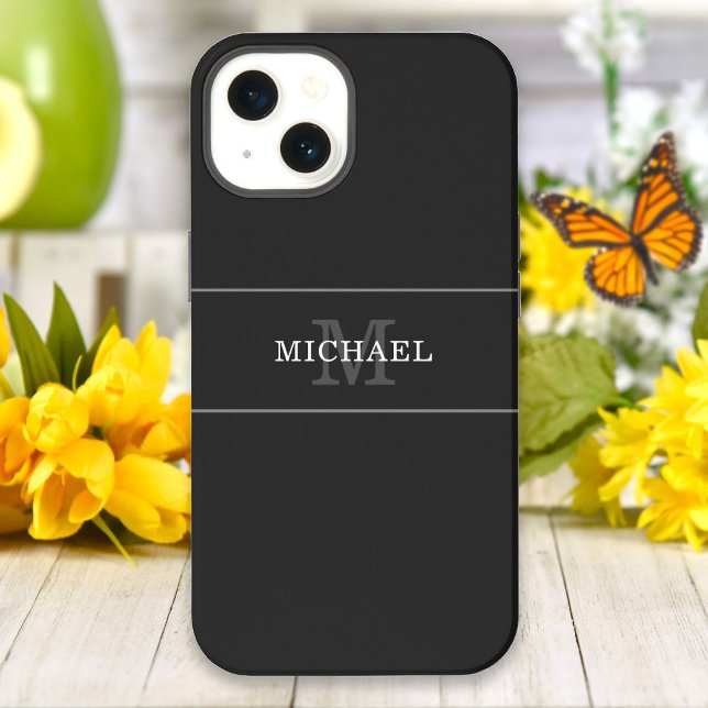 Funda Para iPhone Elegante Nombre de Monograma Plata Negro Personali (Subido por el creador)
