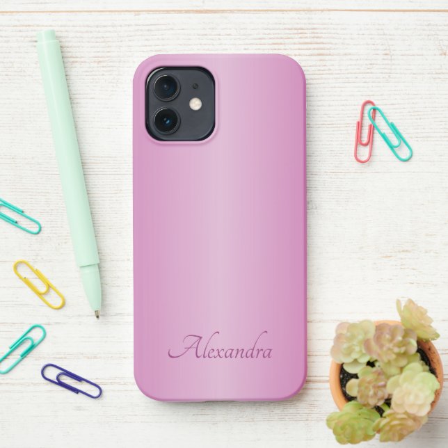 Funda Para iPhone Elegante nombre Metalizado cepillado púrpura (En el escritorio)
