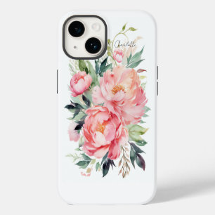 Funda Para iPhone 14 Elegante nombre personalizado floral rosa acuarela