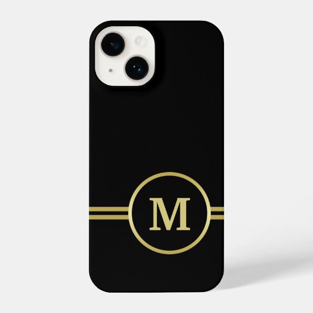 Funda Para iPhone Elegante oro Monograma personalizado sobre negro (Reverso )