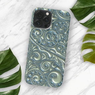 Funda Para iPhone 16 Pro Max Elegante Patrón Artístico Floral de Paisley Verde