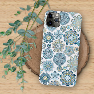 Funda Para iPhone 16 Pro Max Elegante patrón de arte mandala de fantasía azul f