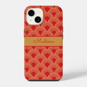 Funda Para iPhone 14 Elegante patrón de concha rojo dorado con nombre p