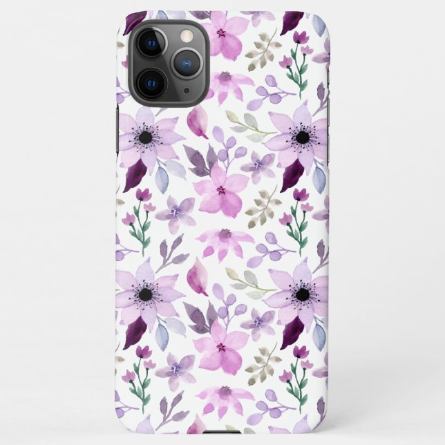 Funda Para iPhone Elegante patrón de flores rosadas y moradas (Reverso)