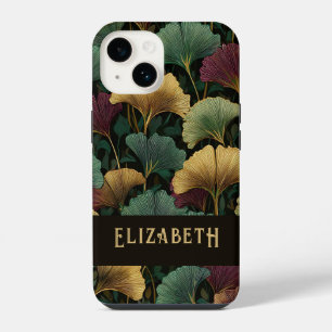 Funda Para iPhone 14 Elegante patrón de Ginkgo Monograma de nombre Tono