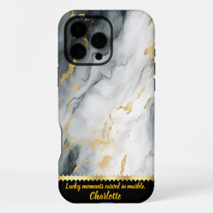 Funda Para iPhone 16 Pro Max Elegante patrón de mármol con acentos dorados en g