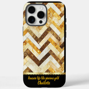 Funda Para iPhone 16 Pro Max Elegante patrón de zigzag dorado sobre superficie