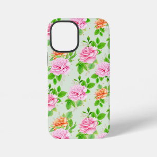 Funda Para iPhone 12 Mini Elegante patrón floral de rosas hojas verdes-23675