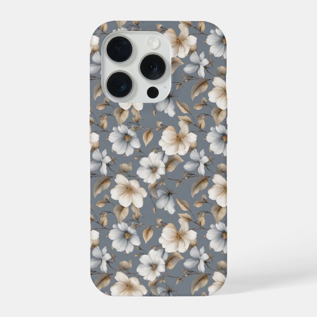 Funda Para iPhone Elegante patrón floral gris neutro (Reverso )