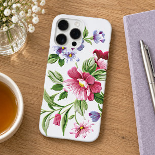 Funda Para iPhone 16 Pro Max Elegante patrón floral violeta rosa púrpura