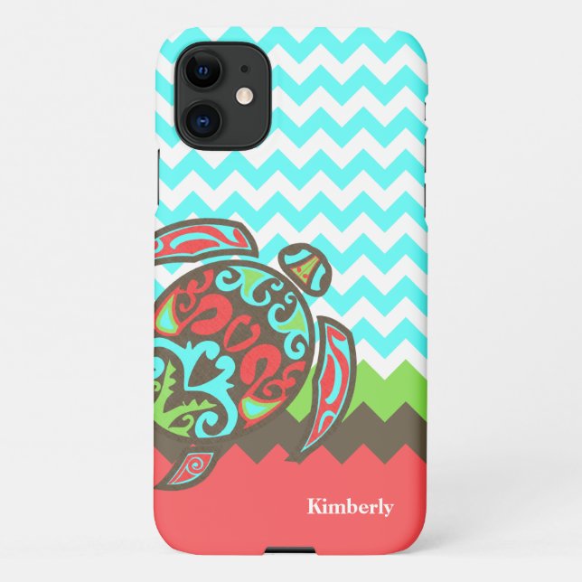 Funda Para iPhone Elegante Personalizado de Chevron & Sea Turtle (Reverso)