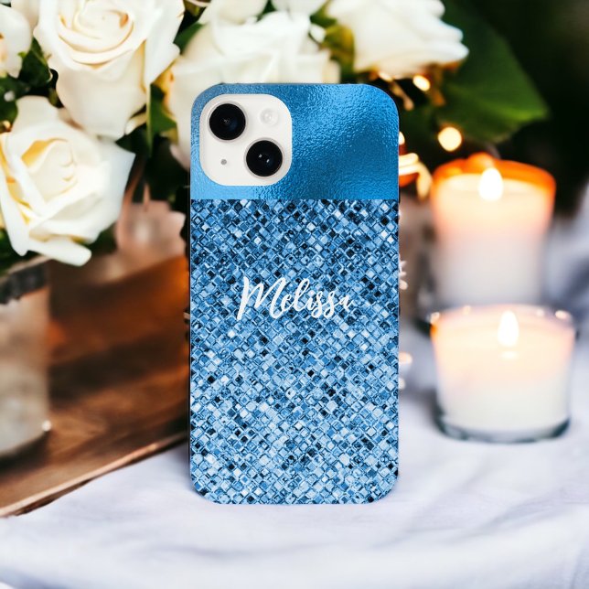 Funda Para iPhone Elegante Purpurina azul personalizado lujoso (Subido por el creador)