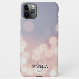 Funda Para iPhone 11Pro Max Elegante Purpurina Bokeh Nombre de Monograma Púrpu