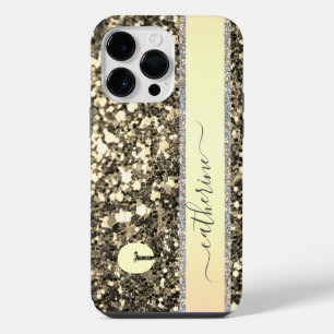 Funda Para iPhone 14 Pro Max Elegante Purpurina de la franja gris de moda Nombr