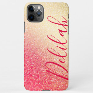 Funda Para iPhone 11Pro Max Elegante Purpurina Faux Girly Pink Nombre personal