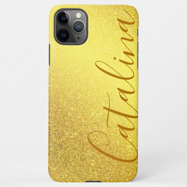 Funda Para iPhone Elegante Purpurina Faux Gold Nombre personalizado  (Reverso)