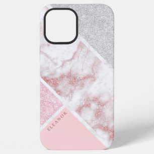 Funda Para iPhone 12 Pro Max Elegante rosa geométrico de plata purpurina de oro