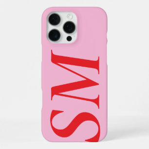 Funda Para iPhone 16 Pro Max Elegante Rosa Rojo Monograma Inicial Negrita