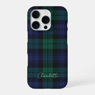Funda Para iPhone 16 Pro Elegante Script de Cuadro Verde Tartán