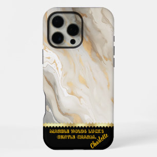 Funda Para iPhone 16 Pro Max Elegante textura de mármol con acentos dorados flu