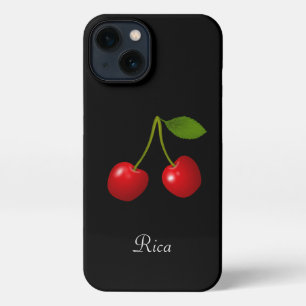 Elegantes frutas de cerezo y nombre en negro