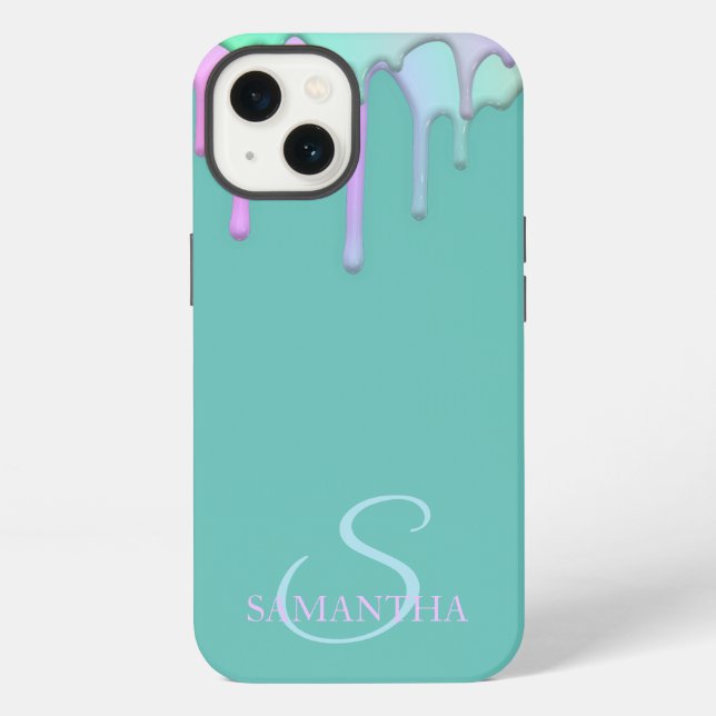 Funda Para iPhone Elegantes gotas de arcoíris verde menta (Reverso )