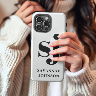 Funda Para iPhone 13 Pro Max Elegantes iniciales de monograma blanco