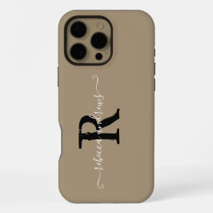 Funda Para iPhone 16 Pro Max Elegantes Iniciales Monograma de Tono Marrón Claro
