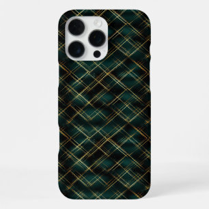 Funda Para iPhone 16 Pro Max Elegantes Navidades de Oro y Tartán Verde Oscuro