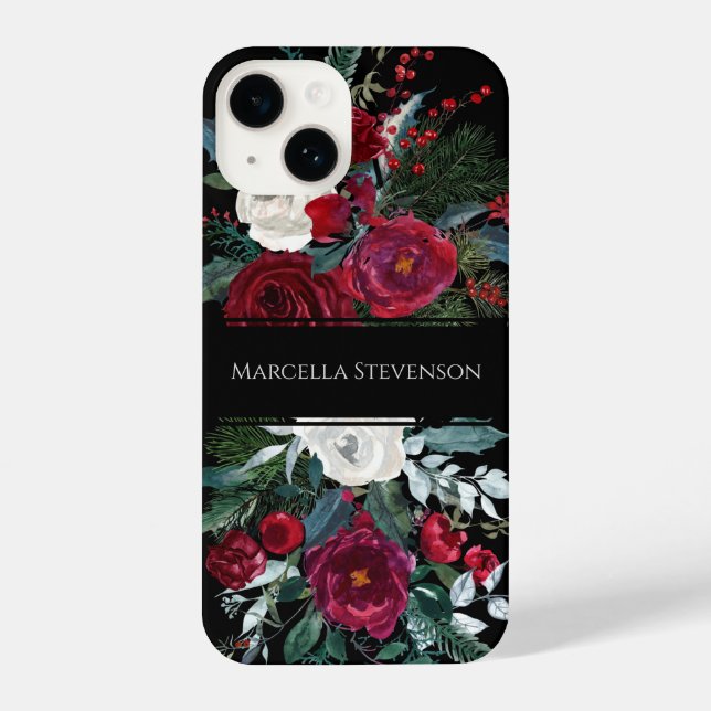Funda Para iPhone Elegantes Navidades Monograma Floral Acuarela (Reverso )