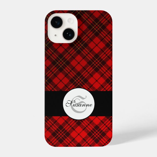 Funda Para iPhone Elegantes Navidades rojos brillantes tartan Monogr (Reverso )