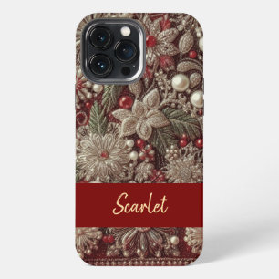 Funda Para iPhone 13 Pro Max Elegantes perlas rojas y verdes modernas para el D