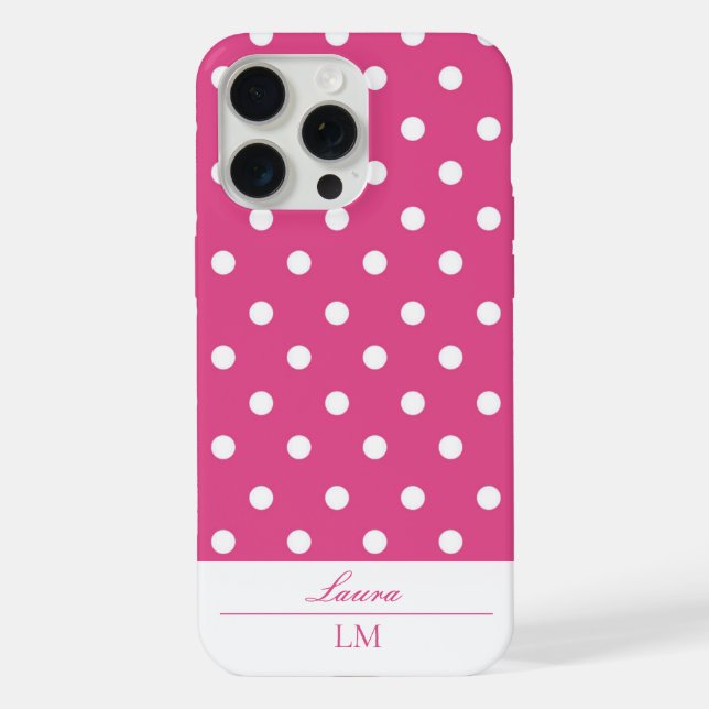 Funda Para iPhone Elegantes puntos de Polka Blanco y Rosa (Reverso )