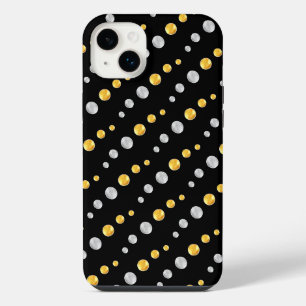 Funda Para iPhone 14 Plus Elegantes puntos dorados y plateados sobre negro