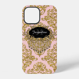 Funda Para iPhone 12 Elegantes rollos de purpurina dorada rosa monogram