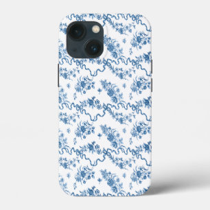 Funda Para iPhone 13 Mini Elegantes Rosas Azules y Cintas Grabadas Vintage