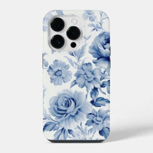 Funda Para iPhone 14 Pro Elegantes rosas de acuarela en azul pastel