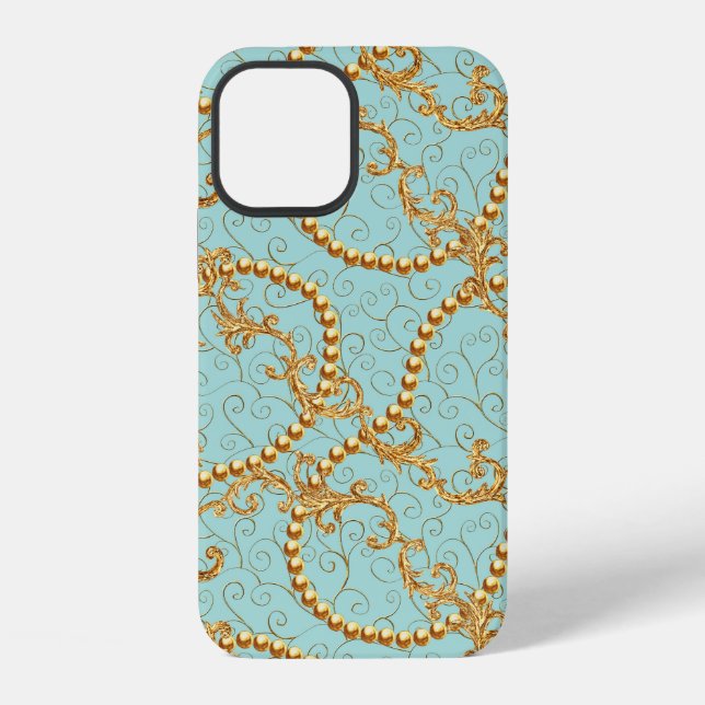 Funda Para iPhone Elementos dorados rococó patrón sin fisuras. Texto (Reverso )