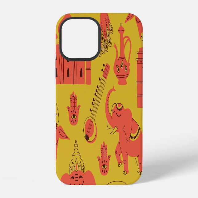 Funda Para iPhone Elementos indios, cosecha cosecha a mano. (Reverso )