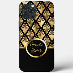 Funda Para iPhone 13 Pro Max Élite Elegante Damasco Art Deco Oro Negro