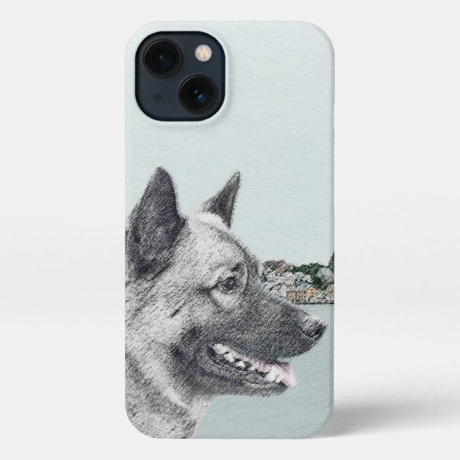 Funda Para iPhone Elkhound noruego en pintura de aldea - Arte de per (Reverso )