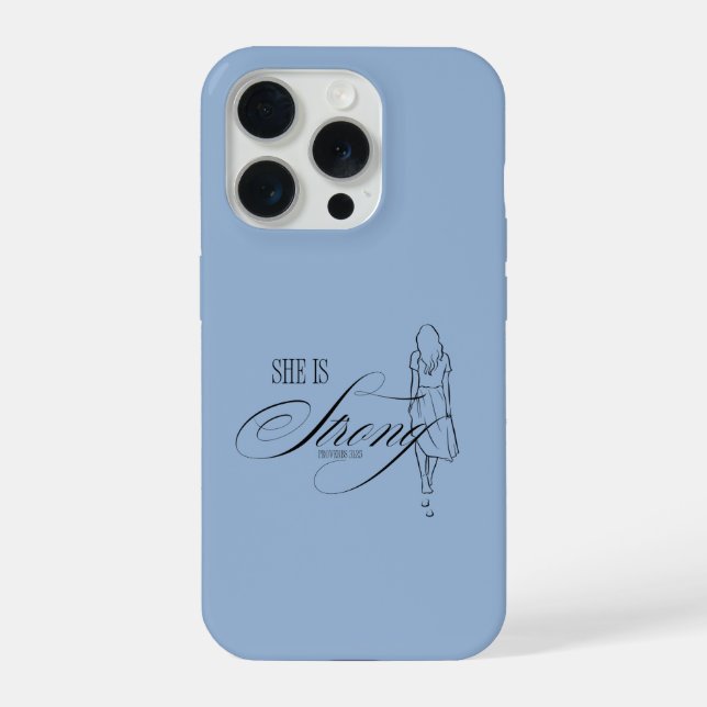 Funda Para iPhone Ella es fuerte Proverbios 31:25 (Reverso )