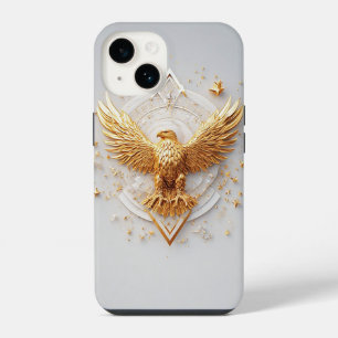 Funda Para iPhone 14 Emblema de Águila Dorada con Estrellas Decorativas