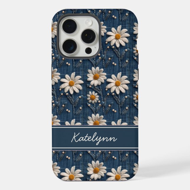 Funda Para iPhone Embroidered Daisy Denim Phone Case with Name (Reverso )