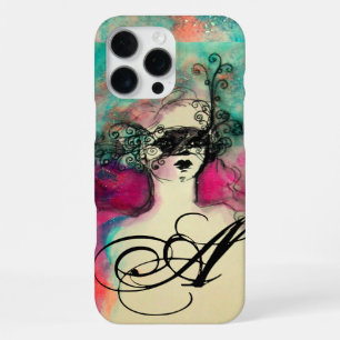Funda Para iPhone 16 Pro Max ENCANTO /Dama Con Máscara Monograma Rosa Verde